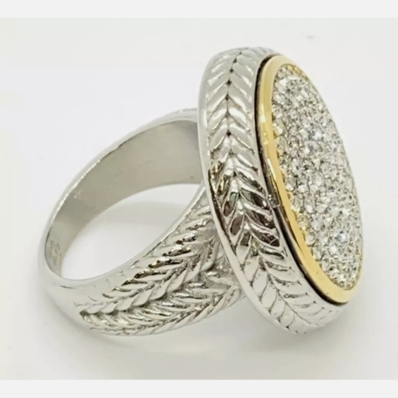 New Emma Skye Stainless Steel Pav Crystal Textured Two-tone Ring. - Picture 5 of 15